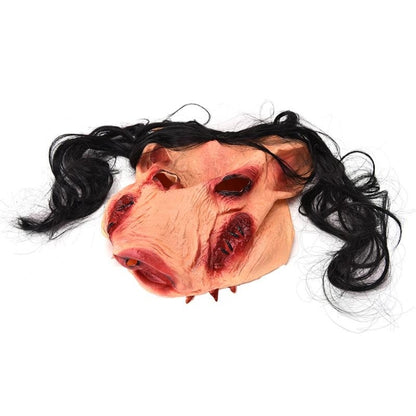 หน้ากากฮาโลวีนน้ำยางหัวหมูหมวกเทศกาลฮาโลวีนปาร์ตี้แฟนซีหน้ากากใบหน้าหมูหน้ากากผม, Pig Head