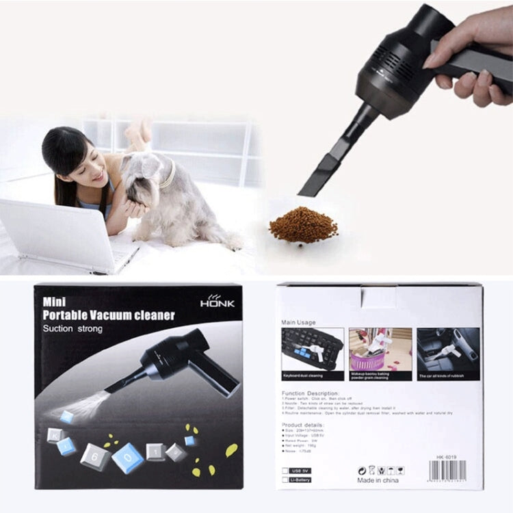 HK-6019A 3.5W แบบพกพา USB เครื่องดูดที่มีประสิทธิภาพแป้นพิมพ์คอมพิวเตอร์แปรงหัวฉีดฝุ่นมือถือ Sucker ชุดทำความสะอาดสำหรับทำความสะอาดแล็ปท็อปพีซี / สัตว์เลี้ยง, ความยาวสาย USB: 1.8 ม., DC 5V (สีดำ)