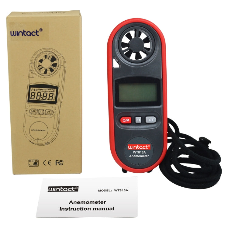 Wintact WT816A เทอร์โมมิเตอร์ดิจิตอลอิเล็กทรอนิกส์เครื่องวัดความเร็วลม, WT816A