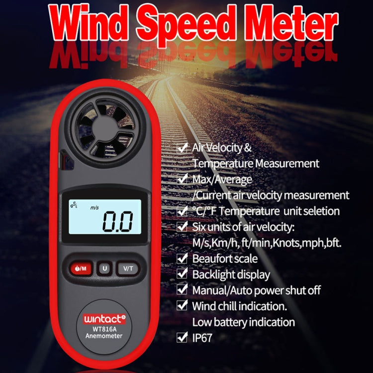 Wintact WT816A เทอร์โมมิเตอร์ดิจิตอลอิเล็กทรอนิกส์เครื่องวัดความเร็วลม, WT816A