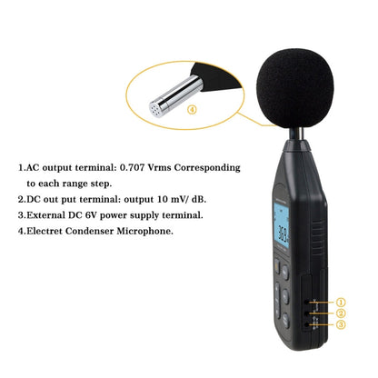 Wintact WT1357 เครื่องวัดระดับเสียงดิจิตอล ช่วง: 30dB~130dB, WT1357