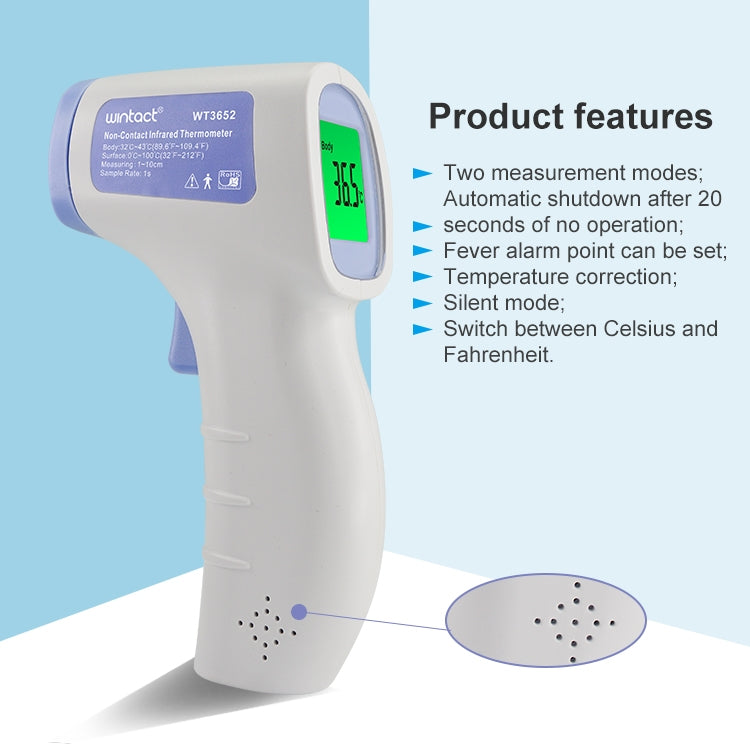 Wintact WT3652 เครื่องวัดอุณหภูมิอินฟราเรดเทอร์โมมิเตอร์แบบไม่สัมผัส, WT3652