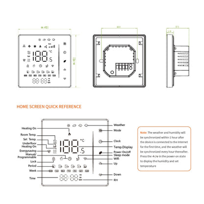 BHT-006GBLW 95-240V AC 16A เครื่องควบคุมความร้อนในบ้านอัจฉริยะสำหรับกล่อง EU ควบคุมเครื่องทำความร้อนไฟฟ้าด้วยเซนเซอร์ภายในและเซนเซอร์ภายนอกและการเชื่อมต่อ WiFi เท่านั้น, BHT-006GBLW
