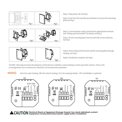 BHT-006GBLW 95-240V AC 16A เครื่องควบคุมความร้อนในบ้านอัจฉริยะสำหรับกล่อง EU ควบคุมเครื่องทำความร้อนไฟฟ้าด้วยเซนเซอร์ภายในและเซนเซอร์ภายนอกและการเชื่อมต่อ WiFi เท่านั้น, BHT-006GBLW