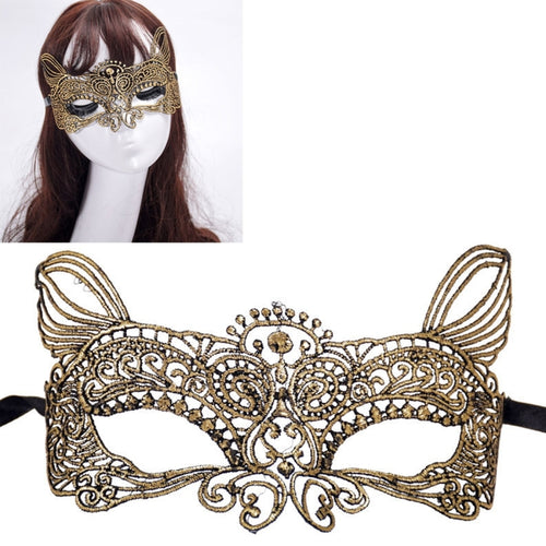 หน้ากากฮาโลวีนปาร์ตี้เต้นรำเซ็กซี่เลดี้ Bronzing Lace Cat King Mask, Bronzing Cat King