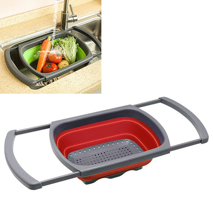 kn003 ตะกร้ากรองน้ำผักและผลไม้แบบพับเก็บได้ในครัวเรือนตะกร้าซักผ้า, Green, Red