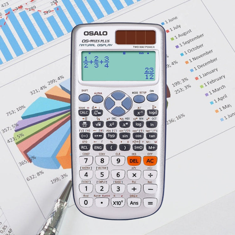 OSALO OS-991ES PLUS 10 + 2 หลักฟังก์ชั่นนักเรียนอเนกประสงค์เครื่องคิดเลขวิทยาศาสตร์พลังงานแสงอาทิตย์ Dual Power เครื่องคิดเลข, OS-991ES
