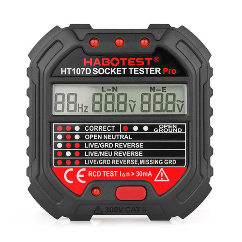 HABOTEST HT107D เครื่องทดสอบซ็อกเก็ตจอแสดงผลดิจิตอลมัลติฟังก์ชั่น, HT107D (US Plug), HT107D (UK Plug), HT107D (EU Plug)