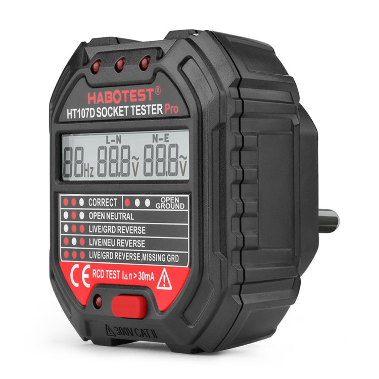 HABOTEST HT107D เครื่องทดสอบซ็อกเก็ตจอแสดงผลดิจิตอลมัลติฟังก์ชั่น, HT107D (US Plug), HT107D (UK Plug), HT107D (EU Plug)