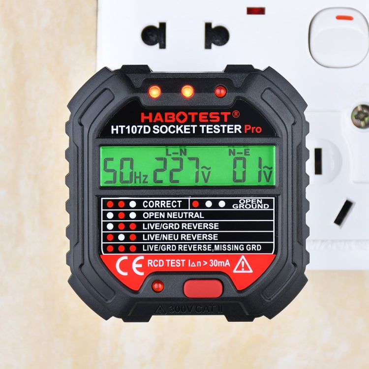HABOTEST HT107D เครื่องทดสอบซ็อกเก็ตจอแสดงผลดิจิตอลมัลติฟังก์ชั่น, HT107D (US Plug), HT107D (UK Plug), HT107D (EU Plug)