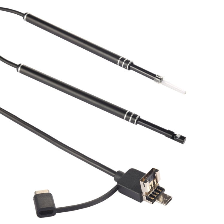 I96 3 ใน 1 USB การตรวจสอบขอบเขตหูกล้อง HD 0.3MP ภาพช้อนหูสำหรับโทรศัพท์ Android OTG และพีซีและ MacBook สายเคเบิลยาว 1.85 ม., 3 in 1 Black  0.3MP