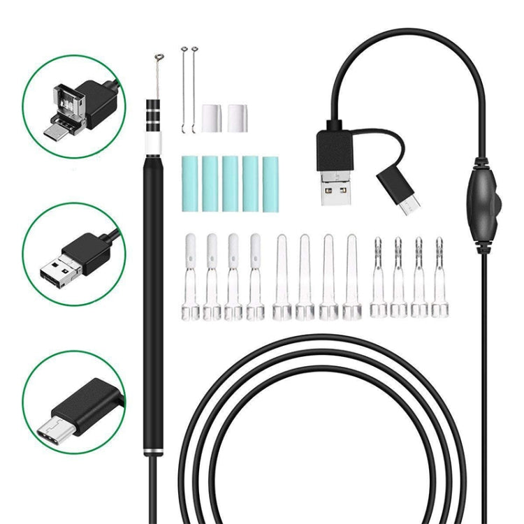 I95 3 ใน 1 USB การตรวจสอบขอบเขตหูกล้อง HD 0.3MP ภาพช้อนหูสำหรับโทรศัพท์ Android OTG และพีซีและ MacBook สายเคเบิลยาว 1.75 ม., 3 in 1 White  0.3MP