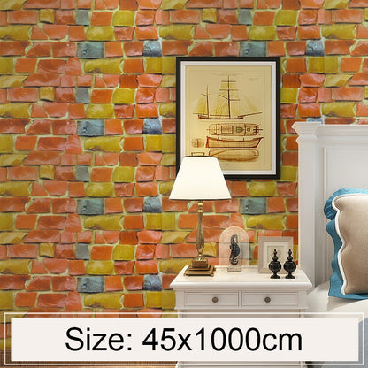 หินสีสร้างสรรค์ 3D หินอิฐตกแต่งวอลล์เปเปอร์สติ๊กเกอร์ห้องนอนห้องนั่งเล่นผนังกันน้ำวอลล์เปเปอร์ม้วนขนาด: 45 x 1000 ซม., Colored stone