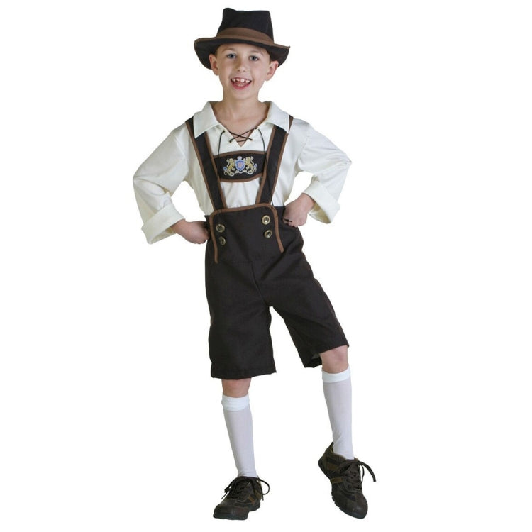 เครื่องแต่งกายฮาโลวีนเด็กเครื่องแต่งกายเบียร์ Oktoberfest เหมาะกับคอสเพลย์สไตล์อังกฤษ, ขนาด: M, รอบเอว: 72 ซม., ความยาวชุด: 56 ซม., กางเกงขายาว: 43 ซม., ความสูงที่แนะนำ: 125-135 ซม., Size: M Children