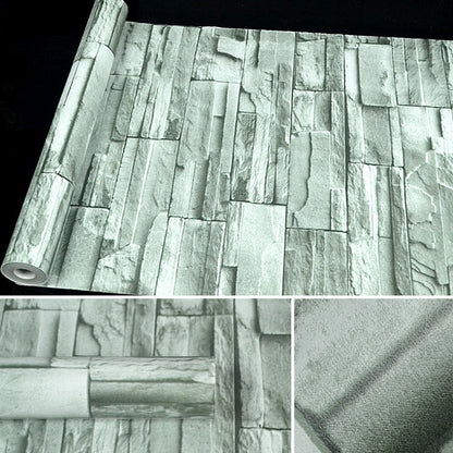 อิฐสีเขียวสร้างสรรค์ 3D อิฐหินตกแต่งวอลล์เปเปอร์สติ๊กเกอร์ห้องนอนห้องนั่งเล่นผนังกันน้ำวอลล์เปเปอร์ม้วนขนาด: 45 x 1000 ซม., Green brick