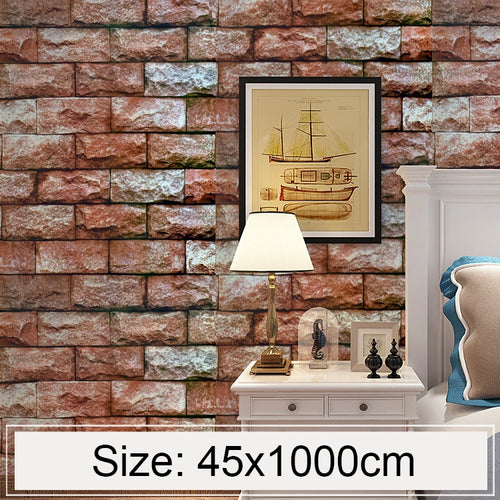 Qi Yunshi Creative 3D อิฐหินตกแต่งสติ๊กเกอร์วอลเปเปอร์ห้องนอนห้องนั่งเล่นผนังวอลล์เปเปอร์กันน้ำม้วนขนาด: 45 x 1000 ซม., Qi Yunshi
