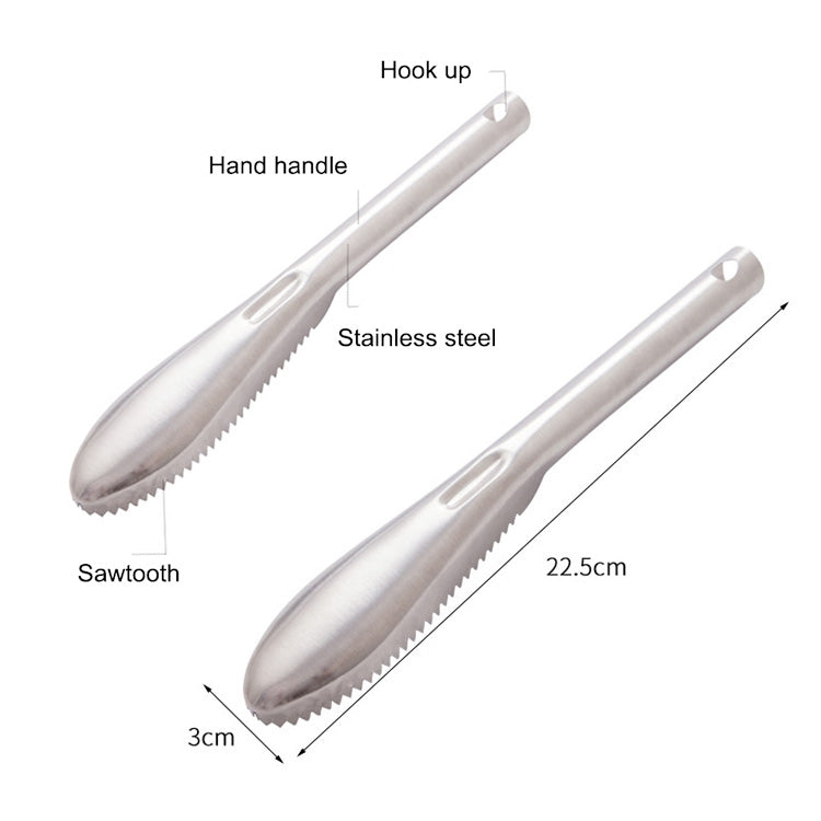 ห้องครัว Essential สแตนเลสแบบสองทิศทางฟันเลื่อยปลา Scraper ปลา Planing มีด, 22.5x3cm