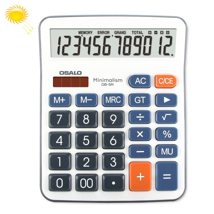 OSALO OS-5M เครื่องคิดเลขเดสก์ท็อป 12 หลักพลังงานแสงอาทิตย์เครื่องคิดเลขพลังงานคู่, OS-5M