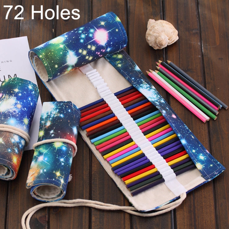 72 ช่อง Cosmic Galaxy พิมพ์ปากกากระเป๋าผ้าใบดินสอห่อผ้าม่าน Roll Up กล่องดินสอกระเป๋าเครื่องเขียน, 72 Slots
