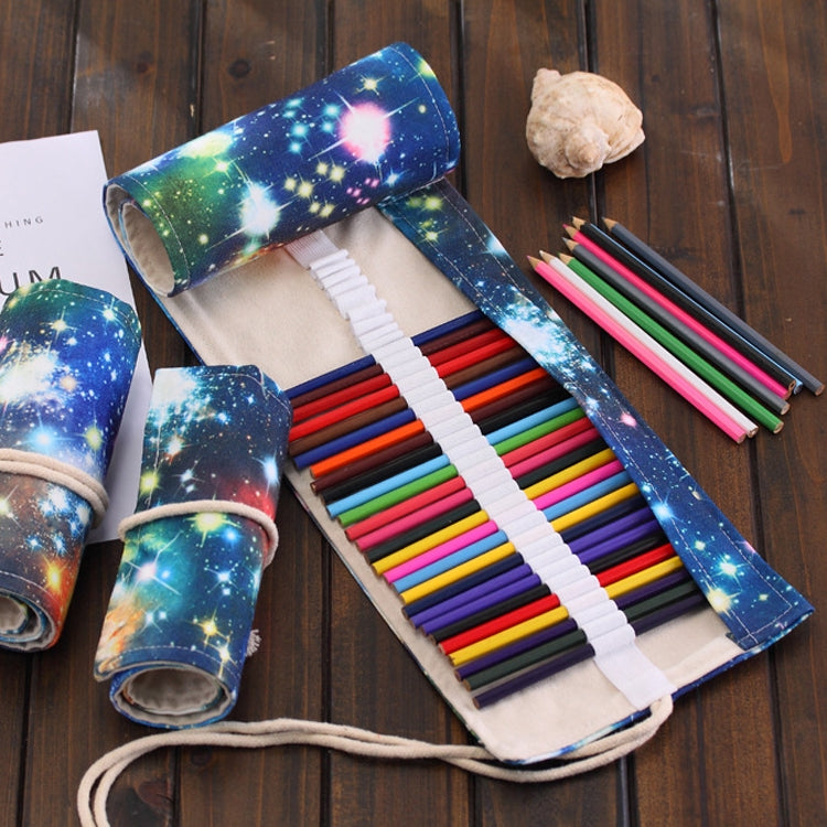 72 ช่อง Cosmic Galaxy พิมพ์ปากกากระเป๋าผ้าใบดินสอห่อผ้าม่าน Roll Up กล่องดินสอกระเป๋าเครื่องเขียน, 72 Slots