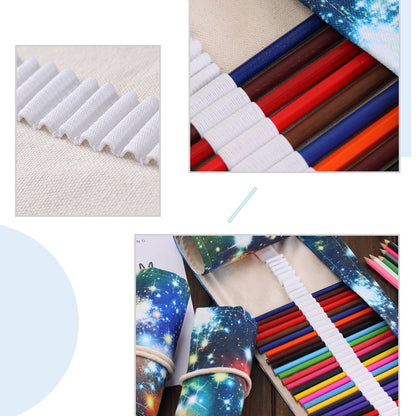 72 ช่อง Cosmic Galaxy พิมพ์ปากกากระเป๋าผ้าใบดินสอห่อผ้าม่าน Roll Up กล่องดินสอกระเป๋าเครื่องเขียน, 72 Slots
