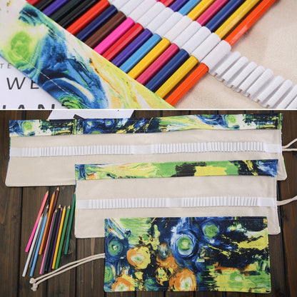 72 ช่อง Van Gogh ภาพวาดพิมพ์ปากกาผ้าใบดินสอห่อผ้าม่าน Roll Up ดินสอกรณีเครื่องเขียนกระเป๋า, 72 Slots