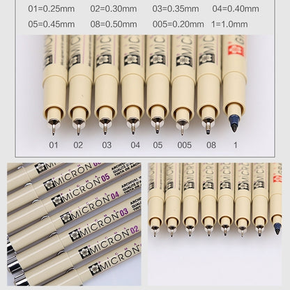 2 ชิ้นเอกสารสีหมึกวาดปากกา Fineliner Nib Manga Micron ปากกา, 0.25mm, 0.3mm, 0.35mm, 0.45mm, 0.5mm