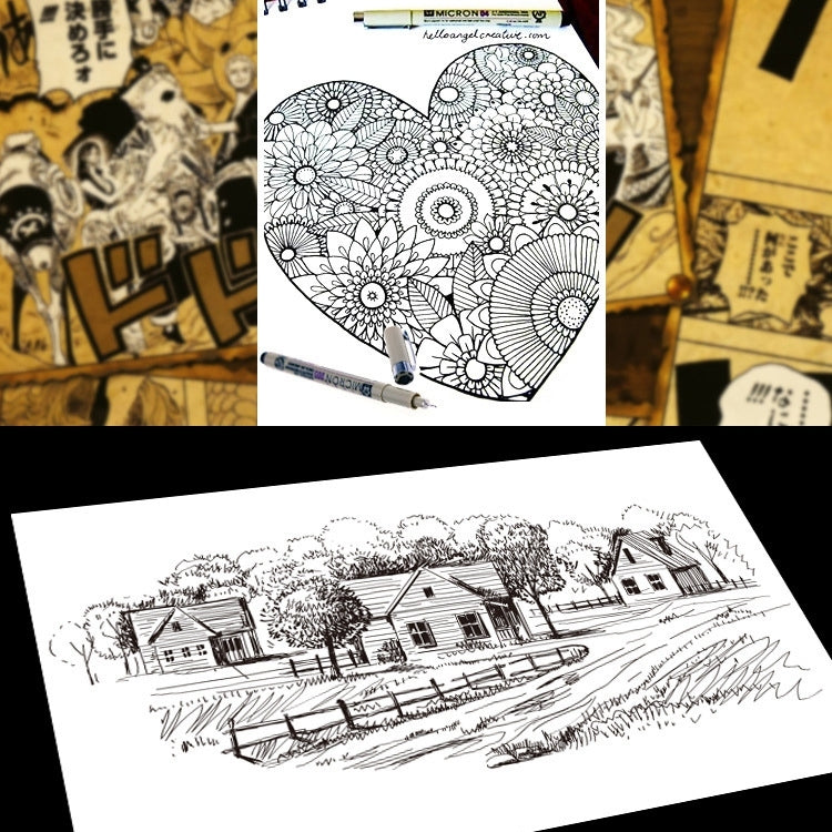 2 ชิ้นเอกสารสีหมึกวาดปากกา Fineliner Nib Manga Micron ปากกา, 0.25mm, 0.3mm, 0.35mm, 0.45mm, 0.5mm