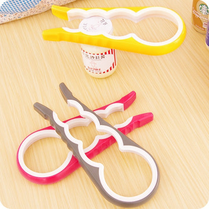 ที่เปิดขวดมัลติฟังก์ชั่น 4 in 1 บ้านปลอดภัยเปิดกระป๋องเครื่องมือครัวฝาป้องกันการลื่นไถล, การจัดส่งสีแบบสุ่ม, 4 in 1