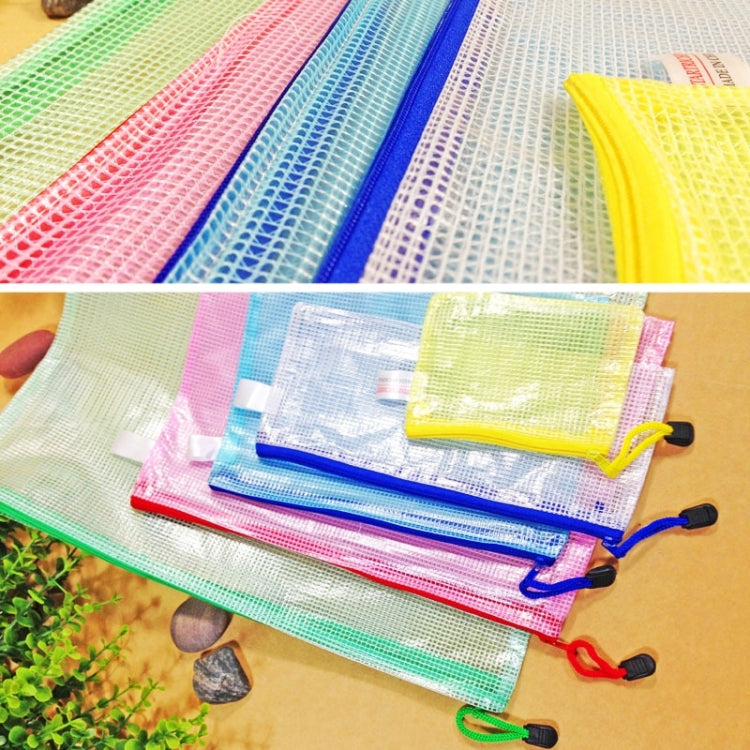 กระเป๋าเครื่องเขียนตาข่ายพลาสติกซิป 12 ชิ้นจัดส่งสีแบบสุ่ม (A5 ขนาด: 24x17.5 ซม.), A5, Size: 24x17.5cm