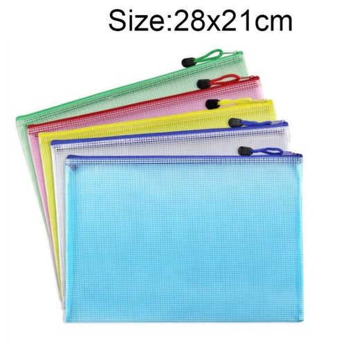 กระเป๋าเครื่องเขียนตาข่ายพลาสติกซิป จัดส่งแบบสุ่มสี (B5 ขนาด 28x21ซม.), B5, Size: 28x21cm