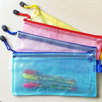 กระเป๋าเครื่องเขียนตาข่ายพลาสติกซิป จัดส่งแบบสุ่มสี (B5 ขนาด 28x21ซม.), B5, Size: 28x21cm