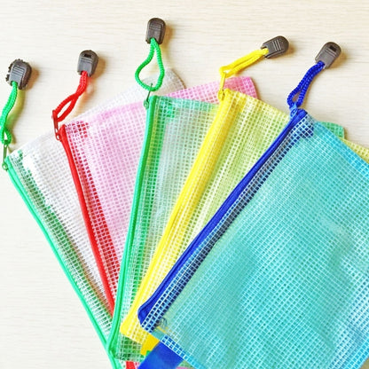กระเป๋าเครื่องเขียนตาข่ายพลาสติกซิป จัดส่งแบบสุ่มสี (B5 ขนาด 28x21ซม.), B5, Size: 28x21cm