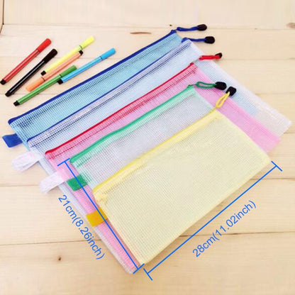 กระเป๋าเครื่องเขียนตาข่ายพลาสติกซิป จัดส่งแบบสุ่มสี (B5 ขนาด 28x21ซม.), B5, Size: 28x21cm