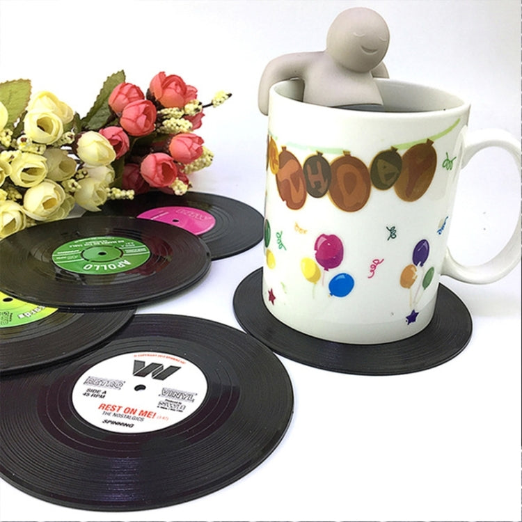 6 ชิ้น/เซ็ต Retro สีดำไวนิล CD บันทึกเครื่องดื่ม Coasters หน้าแรกตารางถ้วย Mat Decor เครื่องดื่มกาแฟ Placemat บนโต๊ะอาหาร Spinning, เส้นผ่านศูนย์กลาง: 10.7 ซม., 6 PCS Cup Mat