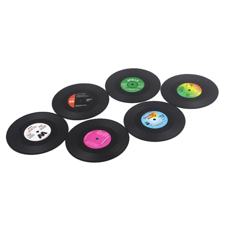 6 ชิ้น/เซ็ต Retro สีดำไวนิล CD บันทึกเครื่องดื่ม Coasters หน้าแรกตารางถ้วย Mat Decor เครื่องดื่มกาแฟ Placemat บนโต๊ะอาหาร Spinning, เส้นผ่านศูนย์กลาง: 10.7 ซม., 6 PCS Cup Mat