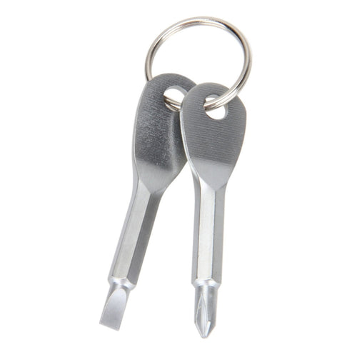 เครื่องมือชุดเครื่องมือไขควง Slotted + Cross แบบพกพากลางแจ้ง 2 in 1 พร้อมพวงกุญแจ, 2 in 1 (Silver)