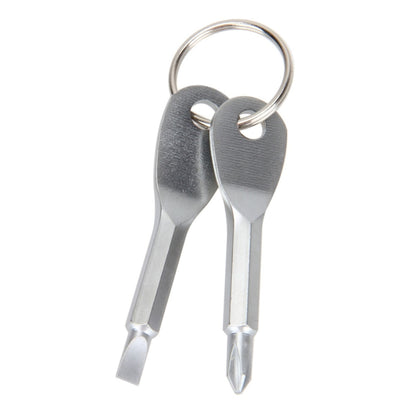 เครื่องมือชุดเครื่องมือไขควง Slotted + Cross แบบพกพากลางแจ้ง 2 in 1 พร้อมพวงกุญแจ, 2 in 1 (Silver)