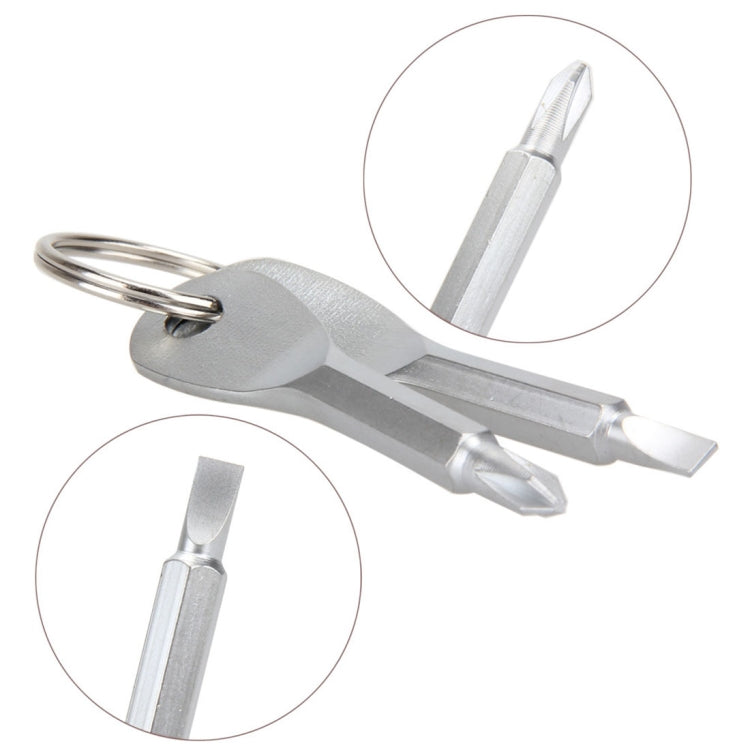 เครื่องมือชุดเครื่องมือไขควง Slotted + Cross แบบพกพากลางแจ้ง 2 in 1 พร้อมพวงกุญแจ, 2 in 1 (Silver)