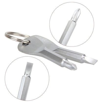 เครื่องมือชุดเครื่องมือไขควง Slotted + Cross แบบพกพากลางแจ้ง 2 in 1 พร้อมพวงกุญแจ, 2 in 1 (Silver)