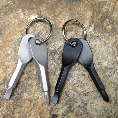เครื่องมือชุดเครื่องมือไขควง Slotted + Cross แบบพกพากลางแจ้ง 2 in 1 พร้อมพวงกุญแจ, 2 in 1 (Silver)
