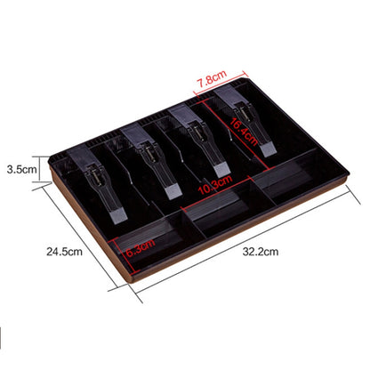 ทนทานสี่กรอบ ABS เหรียญลงทะเบียนใส่ถาดแคชเชียร์ลิ้นชัก Cash Register กล่องถาด Classify Organizer, Four-frame (Black)