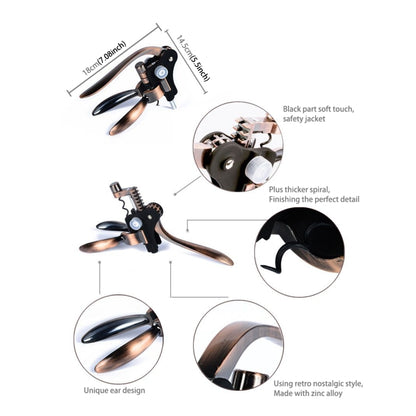 โลหะผสมสังกะสี + วัสดุ ABS ที่เปิดขวดรูปกระต่ายย้อนยุคที่เปิดขวด Corkscrew Port ที่เปิดขวดไวน์ขนาด: 18 x 14.5 x 4.7 ซม., Zinc Alloy