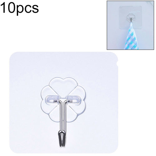 10 ชิ้น PVC + สแตนเลสหนาพลัมรูปร่างไม่มีรอยต่อตะขอกาวกันน้ำโปร่งใส Strong Stick Hook Kitchen Wall Mount, Thick