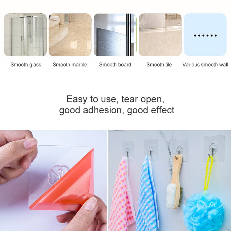 10 ชิ้น PVC + สแตนเลสหนาพลัมรูปร่างไม่มีรอยต่อตะขอกาวกันน้ำโปร่งใส Strong Stick Hook Kitchen Wall Mount, Thick