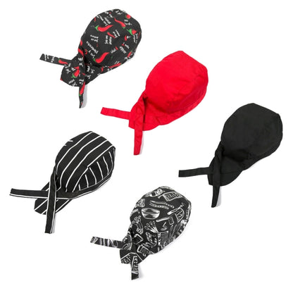 สไตล์เรียบง่าย Unisex Chef Waiter หมวกทำงานหมวกโจรสลัดหมวกผ้าโพกหัว, Turban Cap 2, Turban Cap Red, Turban Cap Black, Turban Cap stripe, Turban Cap1