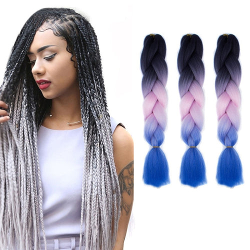 แฟชั่นสีไล่ระดับสีแต่ละวิกผมถักเปียไฟเบอร์เคมี Braids ใหญ่ ความยาว: 60 ซม.(56 สีม่วง + ทะเลสาบสีฟ้า + สีม่วงอ่อน), 21, 35, 37, 38, 44, 45, 46, 47, 49, 50, 51, 56