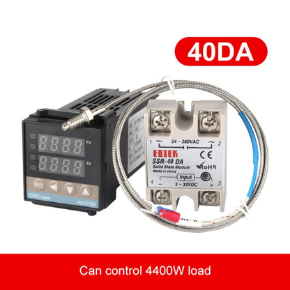 REX-C100 เทอร์โมสตัท + เทอร์โมคัปเปิล + SSR-40 DA โซลิดสเตตโมดูลชุดควบคุมอุณหภูมิอัจฉริยะ, 40DA