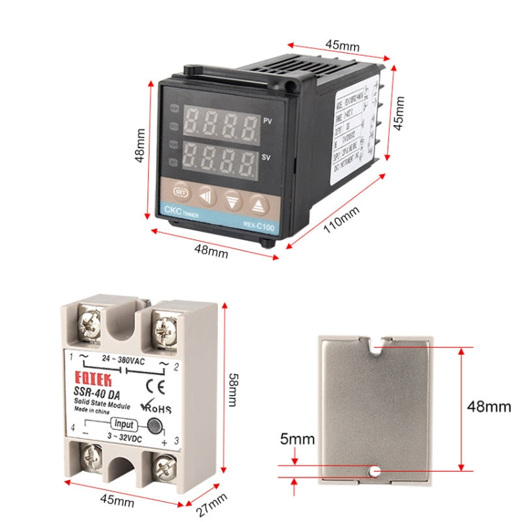 REX-C100 เทอร์โมสตัท + เทอร์โมคัปเปิล + SSR-40 DA โซลิดสเตตโมดูลชุดควบคุมอุณหภูมิอัจฉริยะ, 40DA