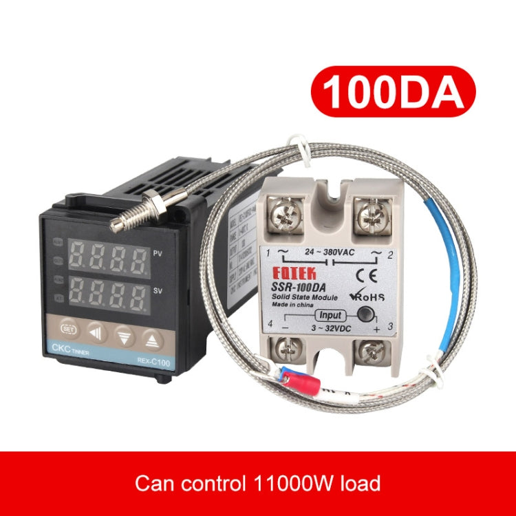 REX-C100 เทอร์โมสตัท + เทอร์โมคัปเปิล + โมดูลโซลิดสเตต SSR-100 DA ชุดควบคุมอุณหภูมิอัจฉริยะ, 100DA